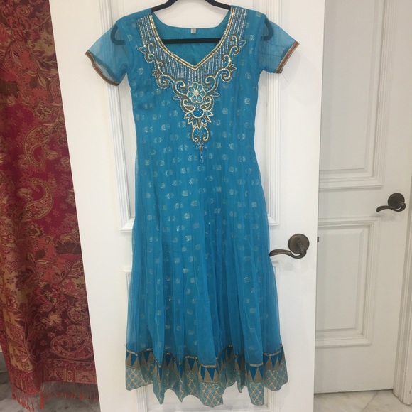 Salwar Kameez Dresses & Skirts - Blue and gold Indian salwar kameez